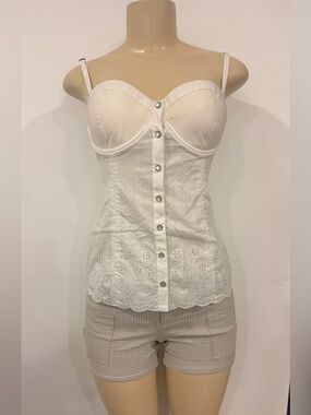 Guess White Eyelet Button-Front corset Tank Top Y2K